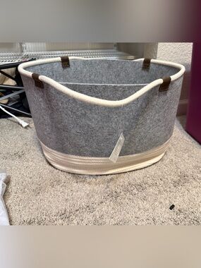 thirty-one Gray Felt Storage Basket with Cream Trim